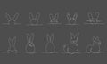 Easter bunny continues line hand draw pack elements. Vector stock illustration minimalism design isolated on black Royalty Free Stock Photo