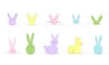 Easter bunny continues line hand draw pack elements. Vector stock illustration minimalism design isolated on white Royalty Free Stock Photo