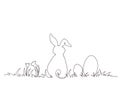 Easter bunny continuous line drawing black ink on white paper Royalty Free Stock Photo