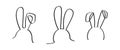 Easter bunny continuous one line vector icon, drawing rabbit outline cute animal, minimal contour ears hare, doodle element face. Royalty Free Stock Photo