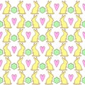 Easter bunny cookies pattern with spring flowers and hearts.