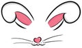 Easter bunny cute vector illustration drawn by hand. Bunny face, ears and tiny muzzle with whiskers isolated on white Royalty Free Stock Photo