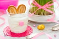 Easter bunny dessert cream in glass , funny idea for Easter treats for kids Royalty Free Stock Photo