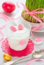 Easter bunny dessert cream in glass , funny idea for Easter treats for kids