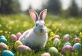 Easter bunny ears with easter eggs on meadow with flowers background banner transparent stock illustrationEaster Easter Egg