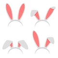 Easter bunny ears mask set isolated on white background. Rabbit ear spring hat in flat style. Headdress, costume Royalty Free Stock Photo