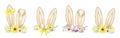 Easter Bunny ears set with floral crown and eggs isolated yellow gray Watercolor illustration on white background. Hand Royalty Free Stock Photo