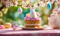 Easter bunny Easter cake and eggs. Selective focus. Royalty Free Stock Photo