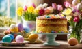 Easter bunny Easter cake and eggs. Selective focus. Royalty Free Stock Photo