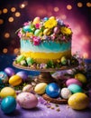 Easter bunny Easter cake and eggs. Selective focus. Royalty Free Stock Photo