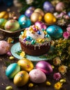 Easter bunny Easter cake and eggs. Selective focus. Royalty Free Stock Photo