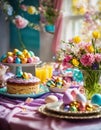 Easter bunny Easter cake and eggs. Selective focus. Royalty Free Stock Photo