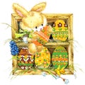 Easter bunny and Easter egg JPEG, PNG. Series for congratulations. watercolor Royalty Free Stock Photo