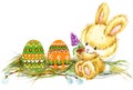 Easter bunny and Easter egg JPEG, PNG. Series for congratulations. watercolor Royalty Free Stock Photo