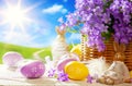 Art Easter bunny and Easter eggs Royalty Free Stock Photo