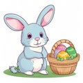 Easter bunny and easter eggs in a basket, cartoon style Royalty Free Stock Photo