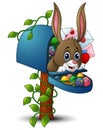 Easter bunny with easter eggs and the mailbox