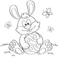 Easter Bunny with egg. Black and white vector illustration for coloring book Royalty Free Stock Photo