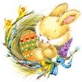 Easter bunny and Easter egg JPEG, PNG. Series for congratulations. watercolor Royalty Free Stock Photo