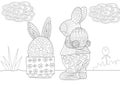 Easter Bunny and Easter Egg Scene with Patterns