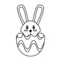 Easter bunny in egg surprise thin line Royalty Free Stock Photo