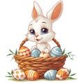 Easter, Easter bunny, Easter eggs, Easter basket, in cartoon style, white background Royalty Free Stock Photo