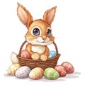 Easter, Easter bunny, Easter eggs, Easter basket, in cartoon style, white background Royalty Free Stock Photo