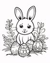 Easter bunny with eggs. Black and white vector illustration for coloring book Royalty Free Stock Photo