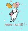 Easter bunny with eggs like balloons. Cute Cartoon rabbit. Easter vector illustration for greeting card, stickers etc. Royalty Free Stock Photo