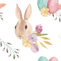 Easter Bunny Eggs Watercolor Pastel Spring Leaves Floral Seamless Patterns Royalty Free Stock Photo