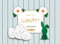 Easter Bunny with eggs on wooden sale background Royalty Free Stock Photo