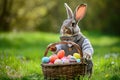 Easter bunny in festive human clothing.