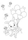 Easter bunny flies on balloons coloring page Royalty Free Stock Photo