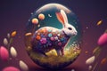 Easter Bunny in flowers in a transparent egg, fantastic composition. AI generated