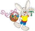Easter Bunny with the fruits basket and flowers Royalty Free Stock Photo