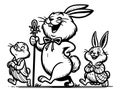 Easter bunny goes with his friends to the holiday. Children coloring book. Generative ai.