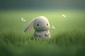 Easter bunny in the grass. 3D illustration. Green background.