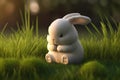 Easter bunny in the grass. 3d render. Soft focus.