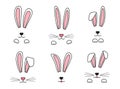 Easter bunny hand drawn, face of rabbits. Ears and muzzle with whiskers, paws. Vector