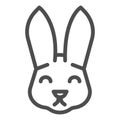 Easter bunny head line icon. Holiday decoration rabbit face silhouette outline style pictogram on white background