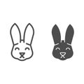 Easter bunny head line and solid icon. Holiday decoration rabbit silhouette outline style pictogram on white background