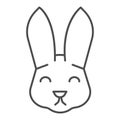 Easter bunny head thin line icon. Holiday decoration rabbit face silhouette outline style pictogram on white background