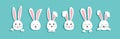 Easter bunny head vector icon, cartoon rabbit, white cute character. Funny animal