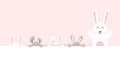Easter, bunny hide and play, pink pastel greeting card holiday, adorable rabbit, cute cartoon invitation vector illustration