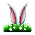 Easter bunny hiding in the meadow. Easter greeting card