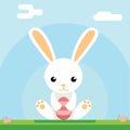 Easter bunny hold egg icon sky background template flat moble apps design vector illustration