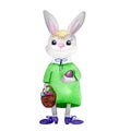 Easter bunny holding a basket with painted eggs and smiling happily Royalty Free Stock Photo