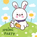 Easter bunny holding carrot. Series: Kawaii animals cute rabbit egg hunting (Character cartoon). Royalty Free Stock Photo