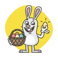 Easter Bunny Holding Egg Basket and Laughs