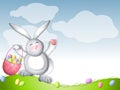 Easter Bunny Hopping With Basket of Eggs